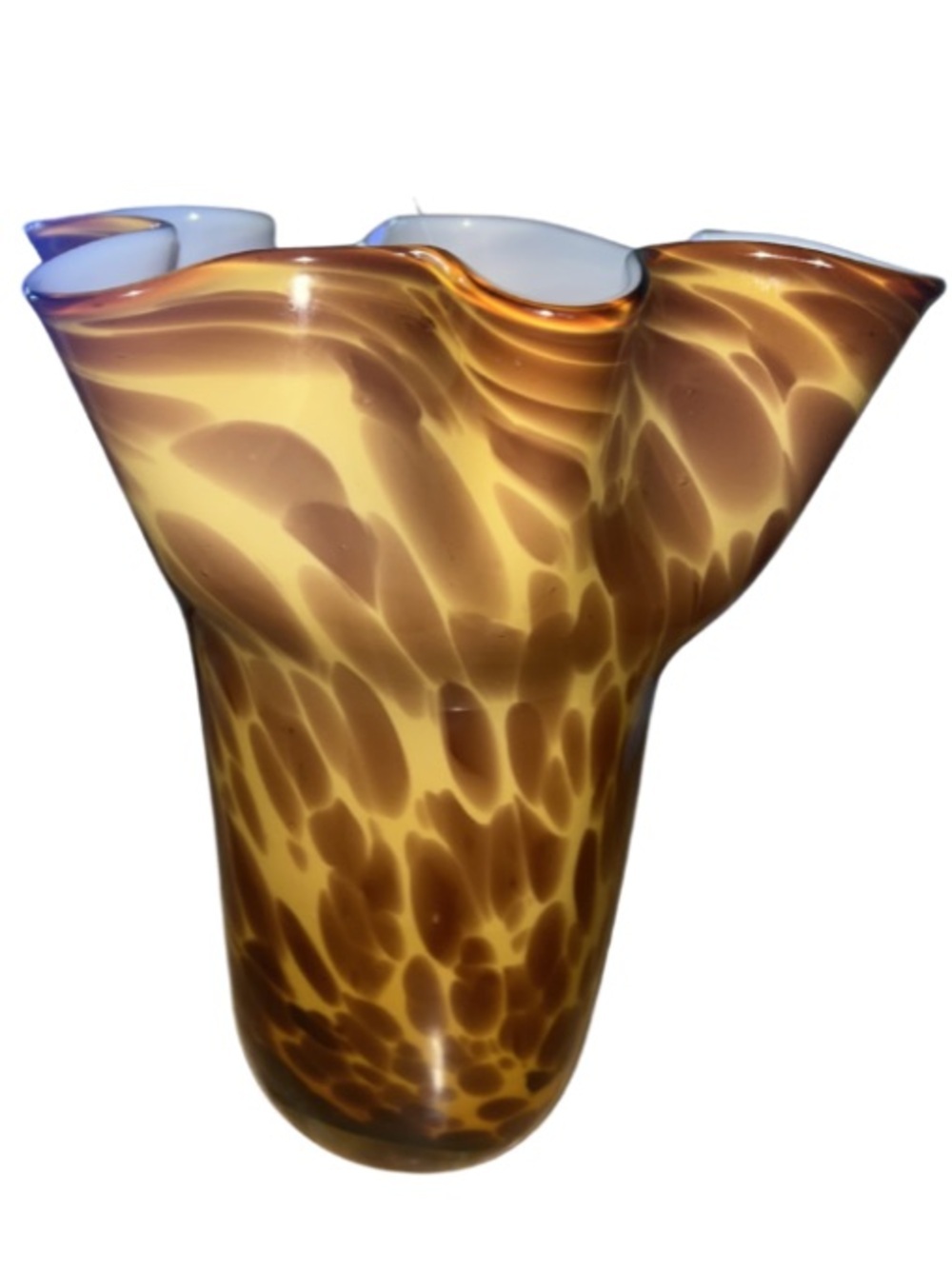 MCM Vintage Murano Hand Blown Tortoiseshell Art Glass
Handkerchief Ruffled Vase